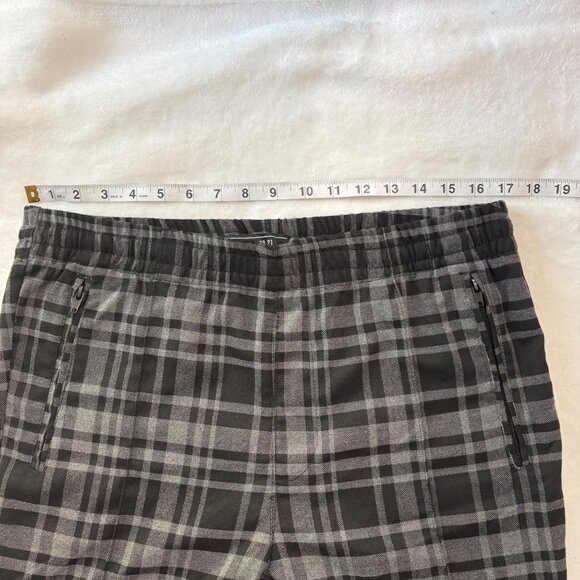 Forever 21 Mens Black & Grey Plaid Long Woven Pants L Elastic Waist Zip Pockets - Picture 8 of 10
